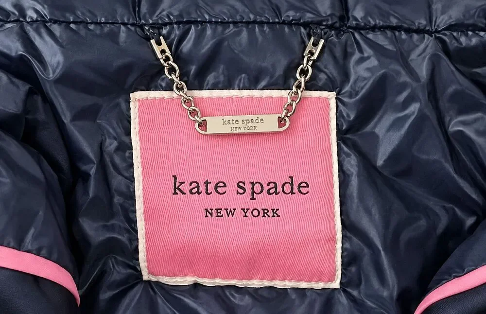 Kate Spade New York Hooded Down Puffer Jacket Shiny Navy Blue Women’s XL New